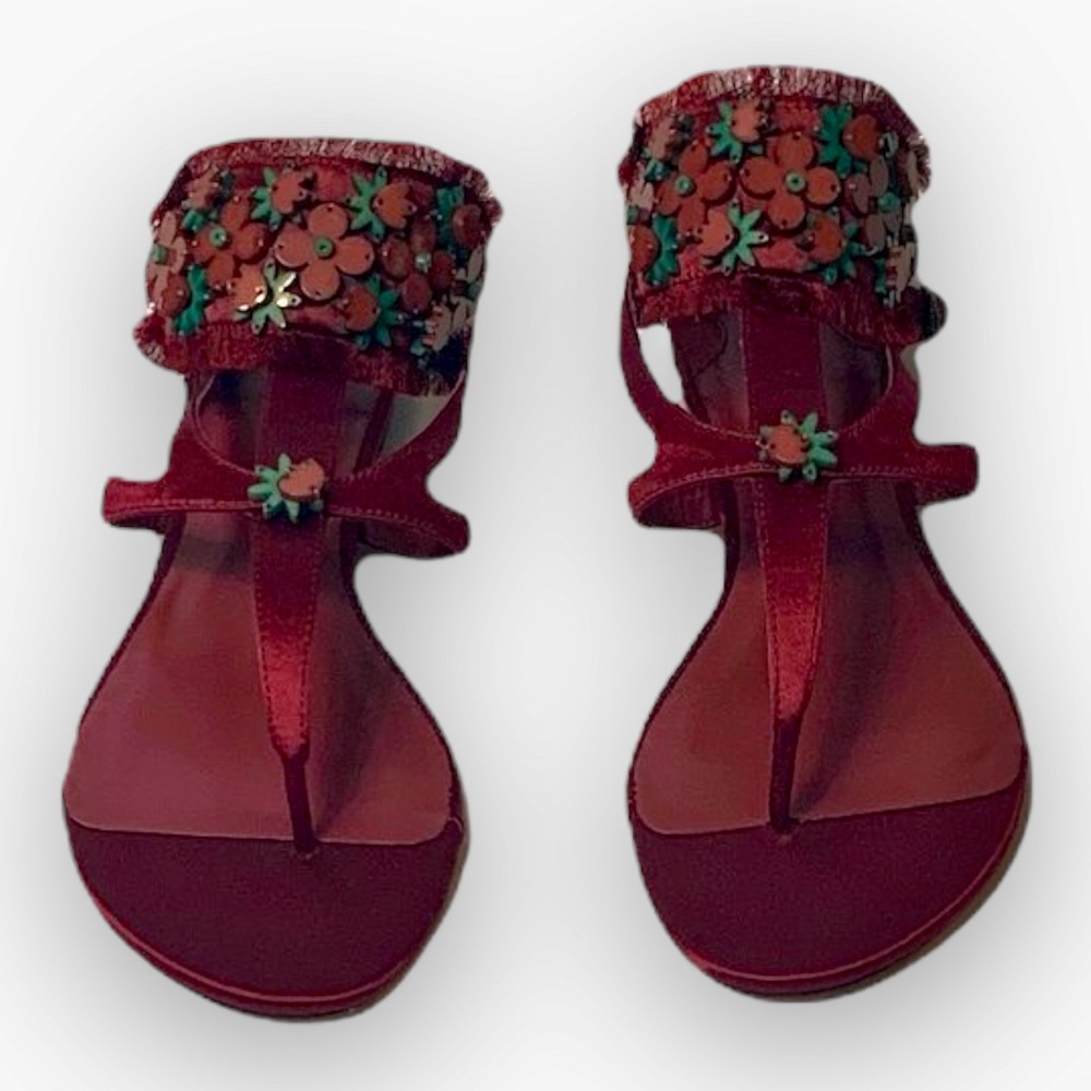 Leon Max Chic Red Satin Floral Women's Sandals